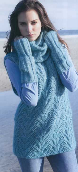 Narrow Long Sweater with Volumonous Turtleneck, Gauntlets.  Lana Grossa CHIARA