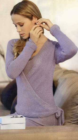 Mauve Pullover with Tie, Burda Tricot