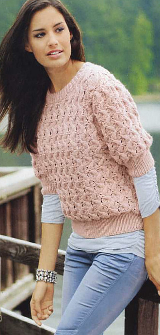 Cable and Lace Sweater in Rose
