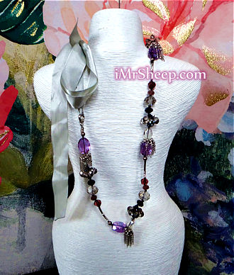 NECKLACE WITH RIBBON TIES, Amethyst