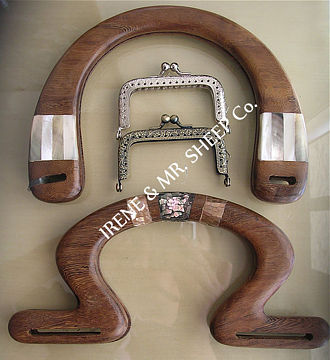 Wooden Bag Handles with Encrusted Shell and Purse Metal Frame Closures